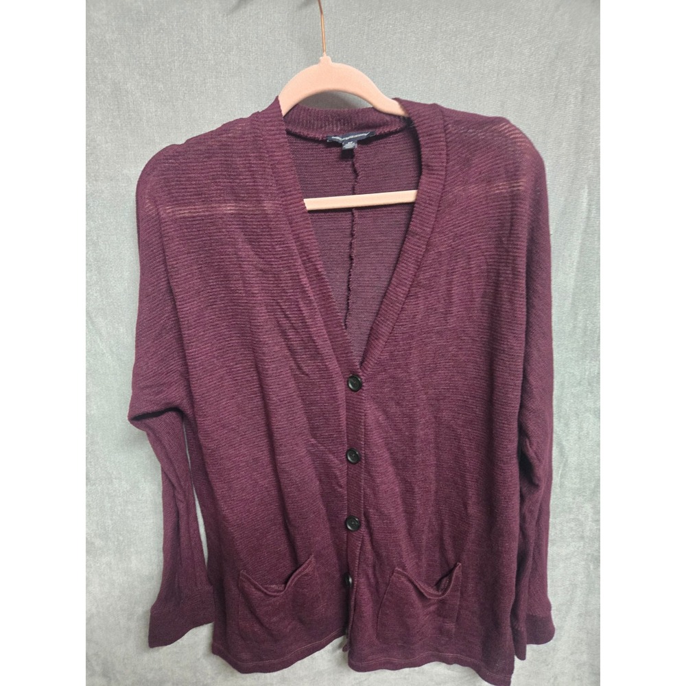 American Eagle Burgundy Knit V-Neck Button Front Cardigan Sweater Size S